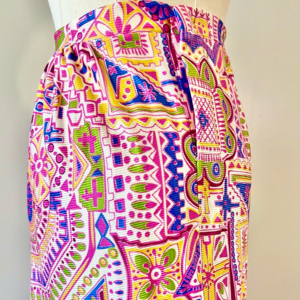 Vintage 1970s Novelty Print Skirt Flowers Tiki Tropical Colorful 70s Retro - Picture 8 of 8